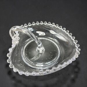 Imperial Glass Candlewick Heart Clear Glass Nappy Dish Loop Handle Beaded Rim